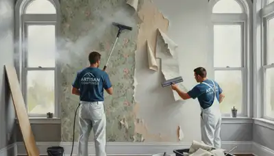 Wallpaper removal service in Lafayette, LA by Lafayette Paint Pros, preparing walls for painting
